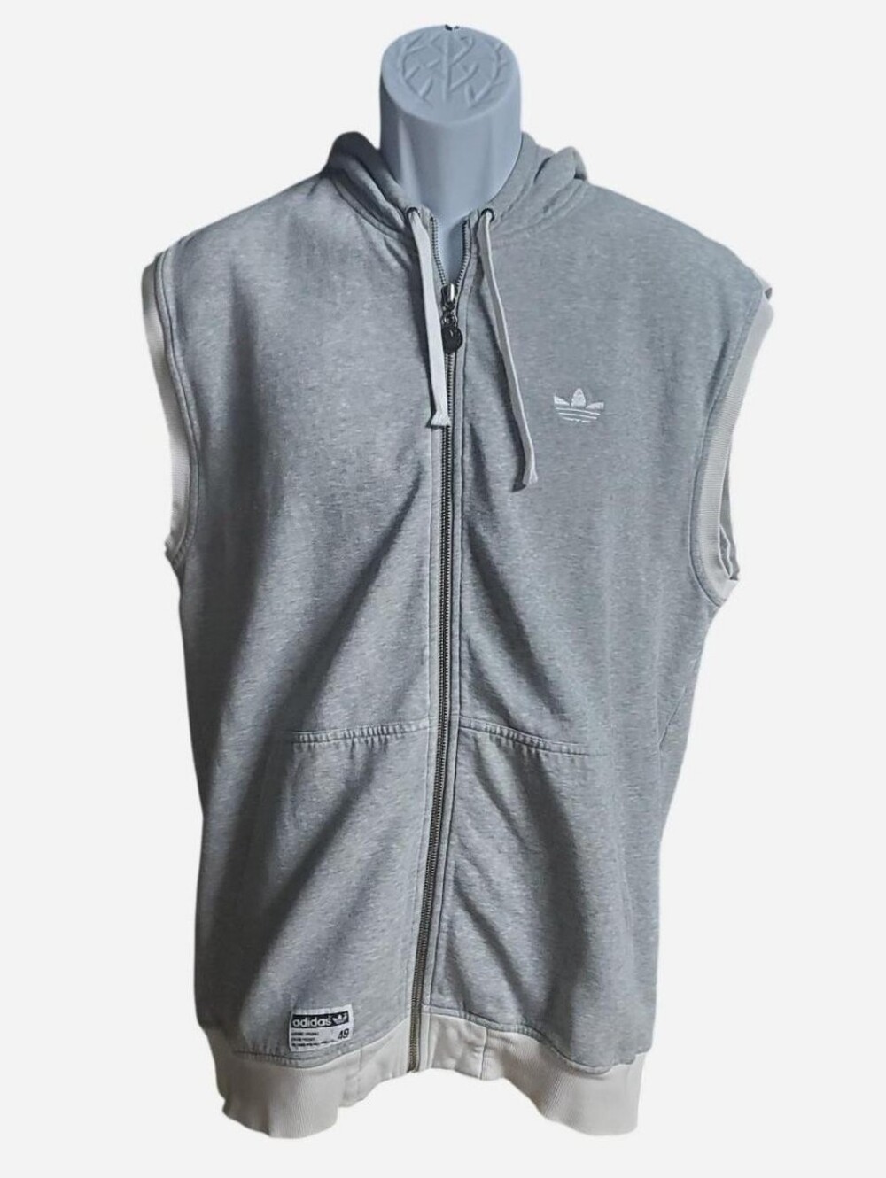Vintage Adidas Originals Sleeveless Hoodie Mens Large Gray Embroidered Full Zip